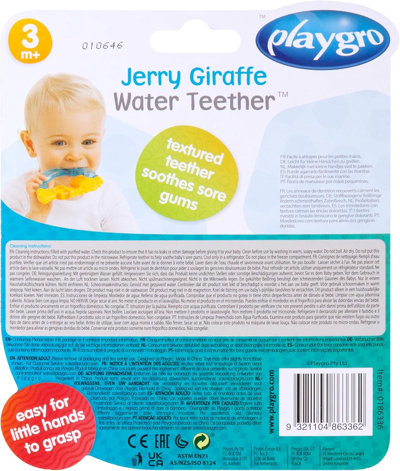 Playgro Jerry Giraffe Gryzak - Gryzak dla niemowląt - Gryzak silikonowy - Gryzak silikonowy - Pomoc przy ząbkowaniu - Silikon - Gryzak dla dziecka - Kolorowy