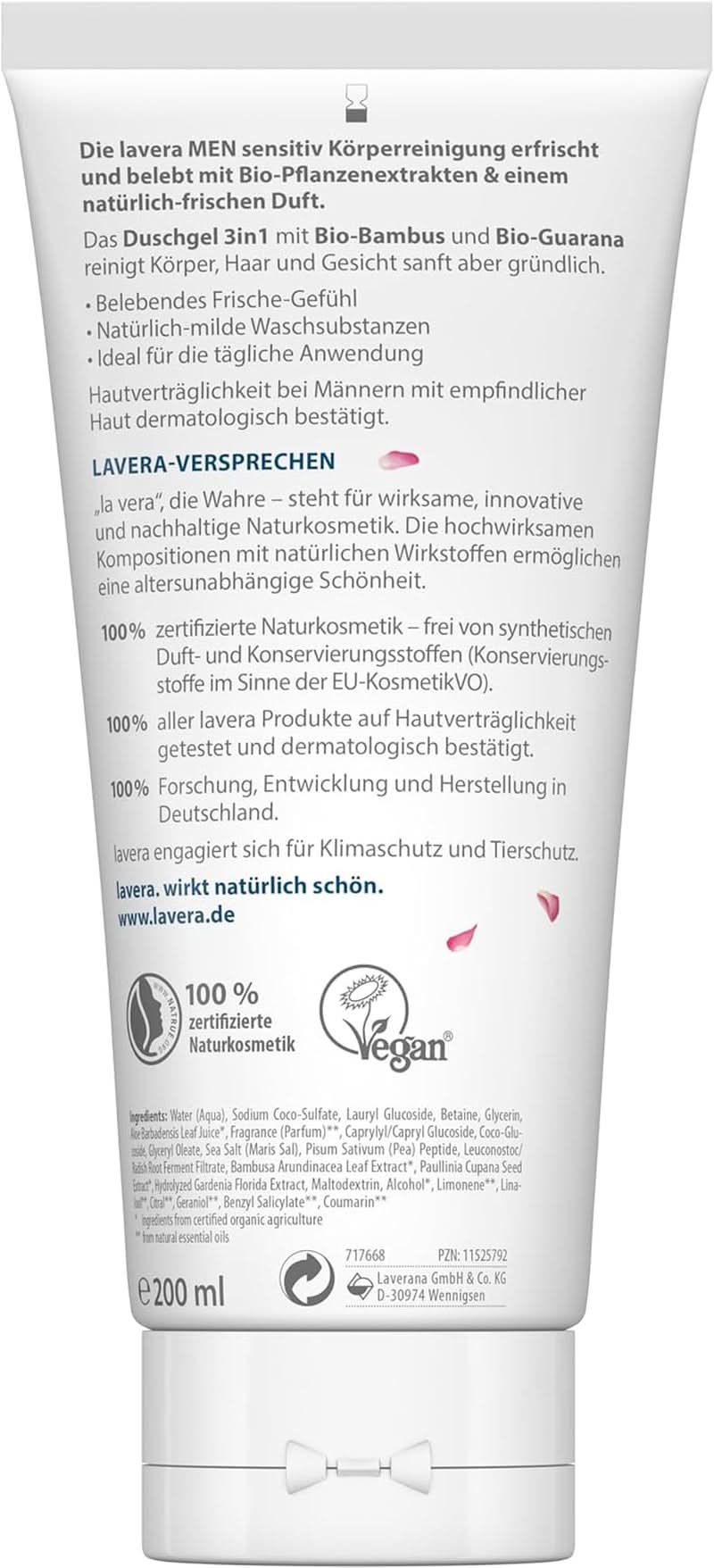 Lavera, Żel pod prysznic z organicznym bambusem i guaraną, 3 w 1, do skóry, włosów i twarzy, 200 ml Pod prysznic i do kąpieli Naty Shop
