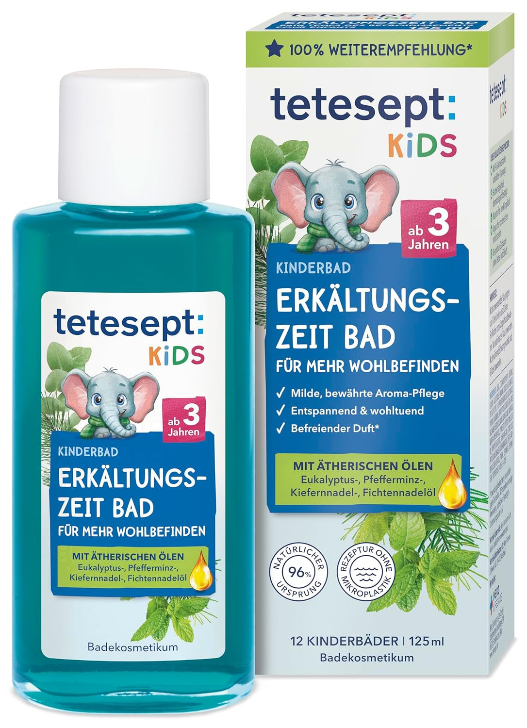 Tetesept Kids Cold Time Bath - dodatek do kąpieli dla dzieci na zimną porę roku z 4 olejkami eterycznymi, relaks i rozgrzewanie, 125 ml Naty Shop