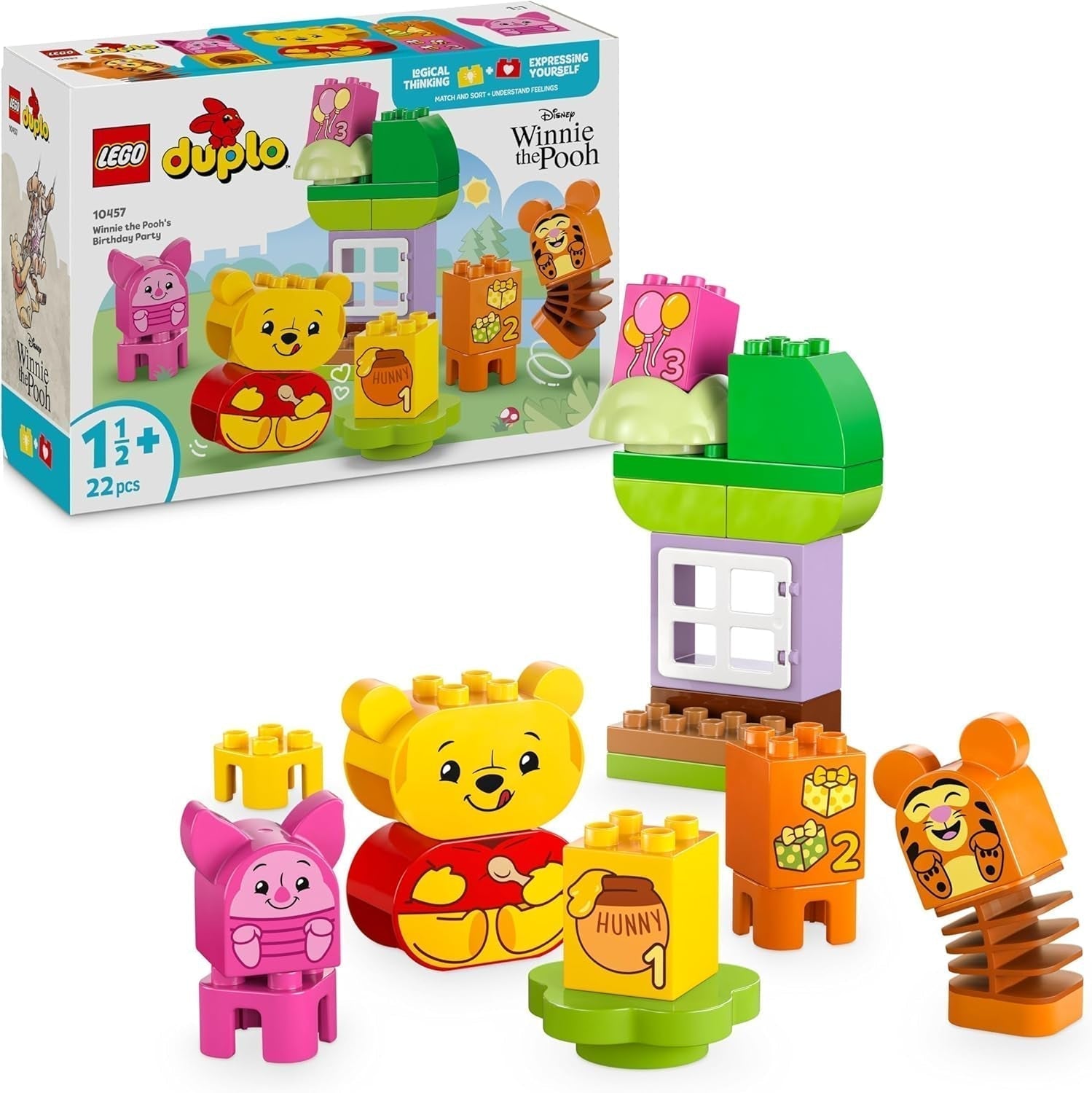 LEGO DUPLO - Disney Przyjęcie urodzinowe Kubusia Puchatka - zabawka edukacyjna dla przedszkolaków - zestaw 3 minifigurek, w tym Kubuś Puchatek, Tygrysek i Prosiaczek - pomysł na prezent dla chłopców i dziewcząt od 1,5 roku 10457 Zestawy do budowania Beuche den LEGO-Store Domyślny tytuł