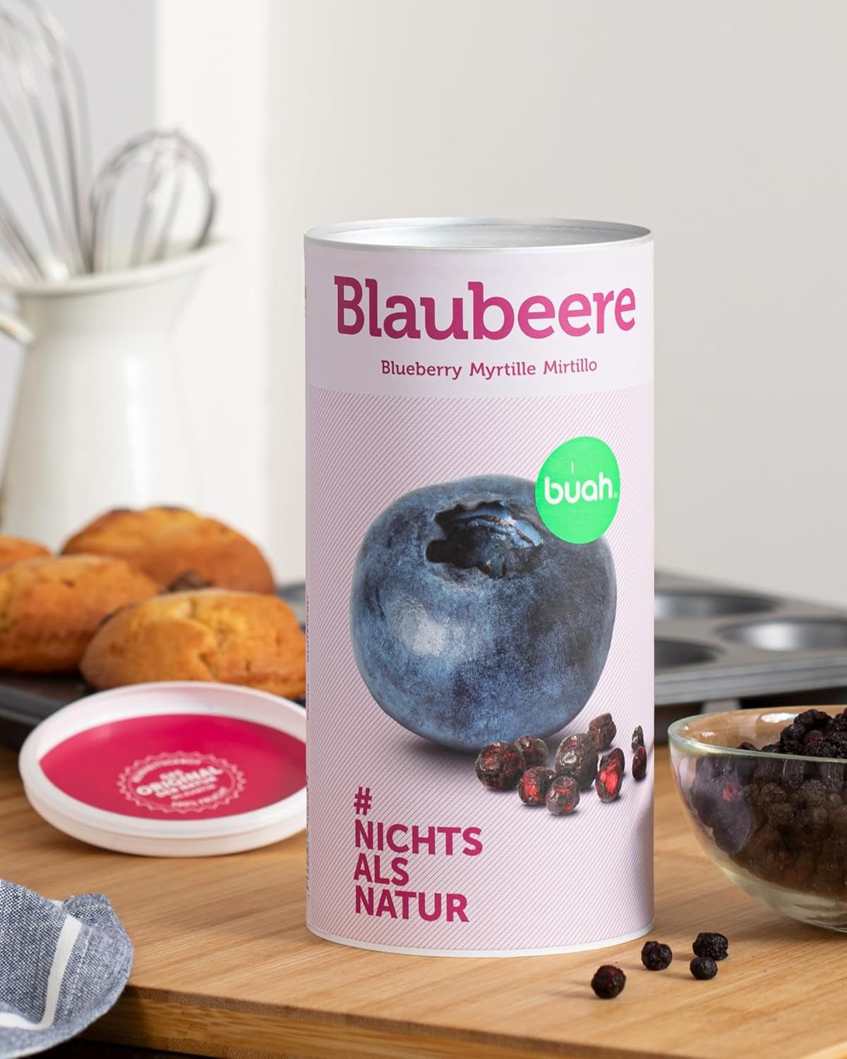 Borówki liofilizowane organiczne BUAH® | Borówki liofilizowane organiczne bez dodatku cukru | 100% owoców liofilizowanych (wegańskie, bezglutenowe, bez laktozy) | Idealna przekąska (140g) Naty Shop produkty suszone