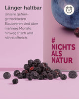 Borówki liofilizowane organiczne BUAH® | Borówki liofilizowane organiczne bez dodatku cukru | 100% owoców liofilizowanych (wegańskie, bezglutenowe, bez laktozy) | Idealna przekąska (140g) Naty Shop produkty suszone