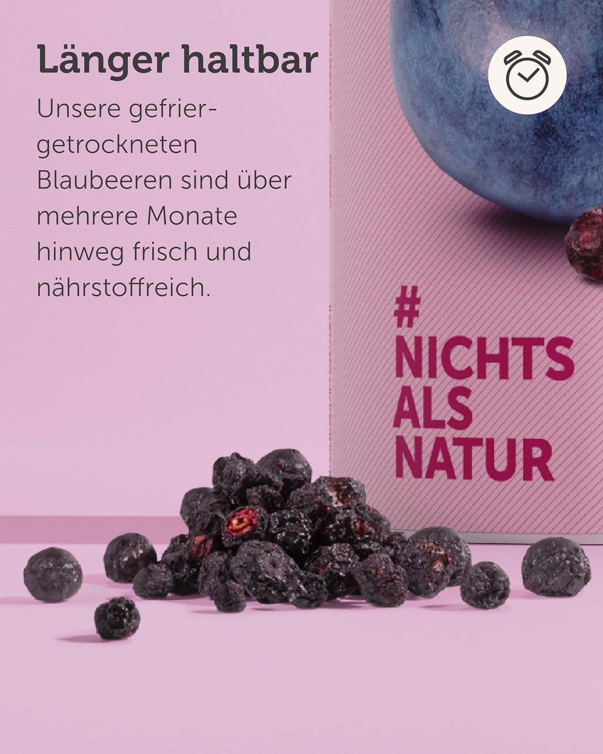Borówki liofilizowane organiczne BUAH® | Borówki liofilizowane organiczne bez dodatku cukru | 100% owoców liofilizowanych (wegańskie, bezglutenowe, bez laktozy) | Idealna przekąska (140g) Naty Shop produkty suszone