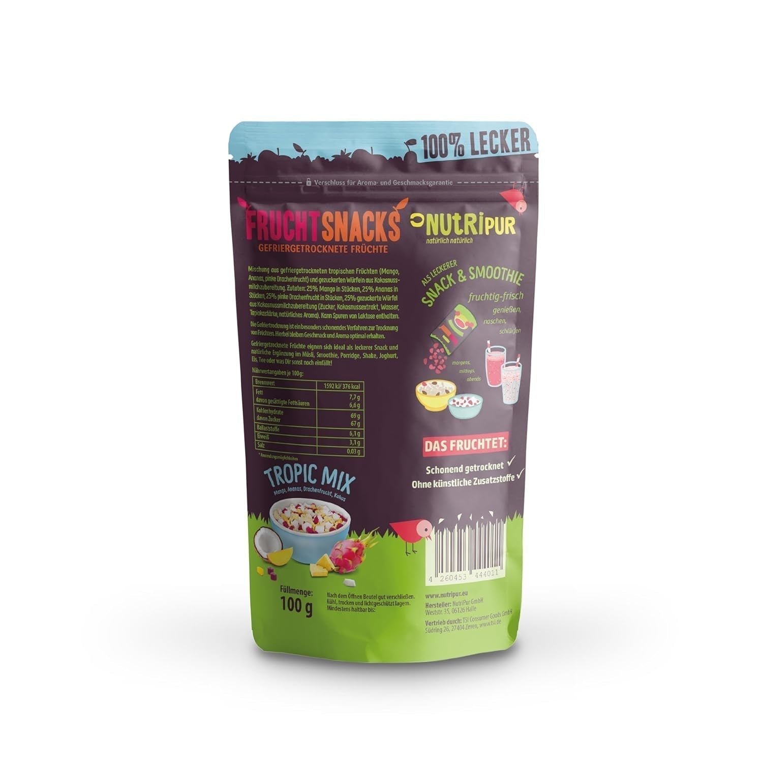 Mieszanka owoców liofilizowanych „Tropic-Mix” 100g I Owoce leśne i suszone I Mieszanka kokosa, smoczego owocu, mango i ananasa I NutriPur Produkty suszone Naty Shop