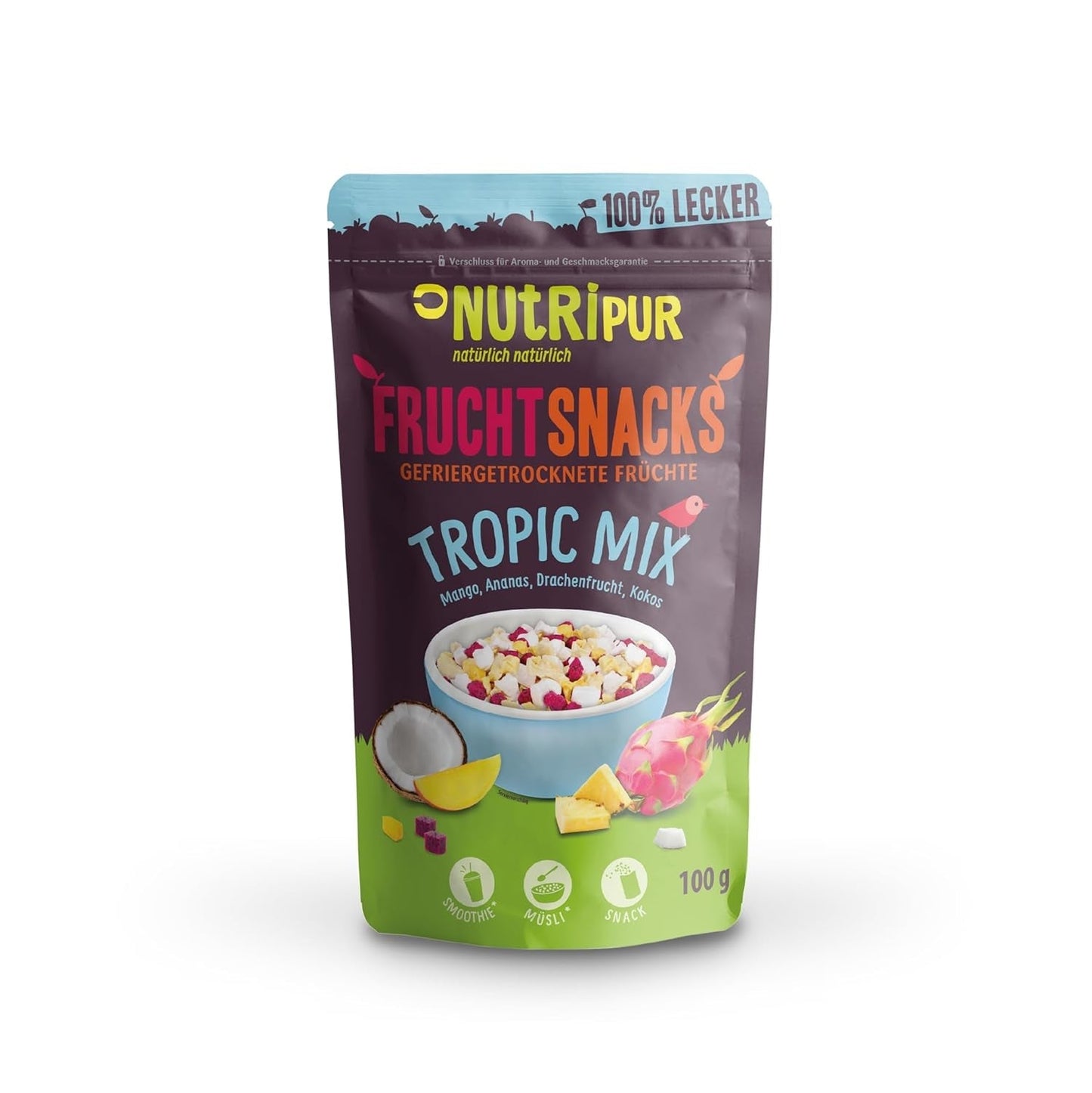 Mieszanka owoców liofilizowanych „Tropic-Mix” 100g I Owoce leśne i suszone I Mieszanka kokosa, smoczego owocu, mango i ananasa I NutriPur Produkty suszone Naty Shop Domyślny tytuł