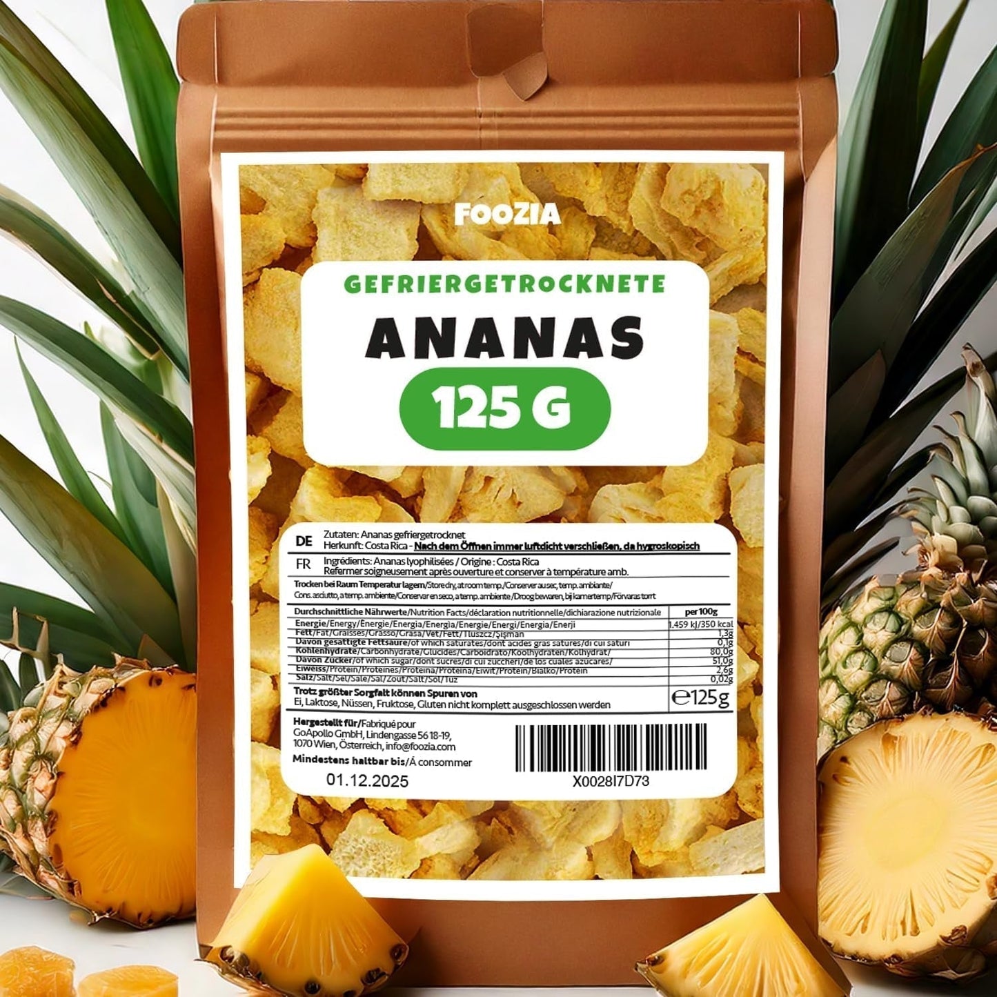 Ananas liofilizowany 125g duże kawałki, Owoce liofilizowane bez dodatków 100% czysta - Naturalne suszone owoce - Ananas suszony, suszone owoce od Foozia Produkty odwodnione Naty Shop 125G