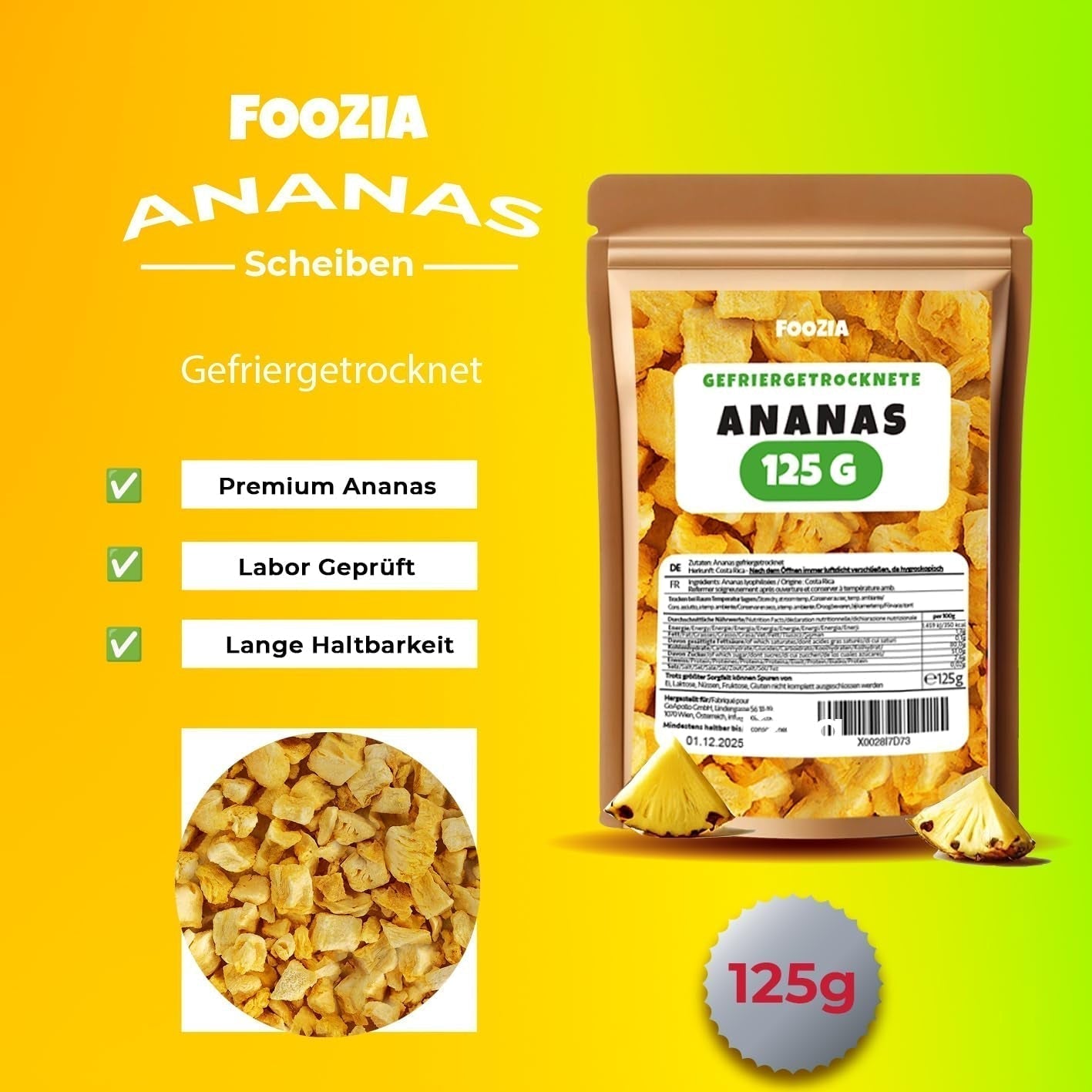 Ananas liofilizowany 125g duże kawałki, Owoce liofilizowane bez dodatków 100% czysta - Naturalne suszone owoce - Ananas suszony, suszone owoce od Foozia Produkty odwodnione Naty Shop