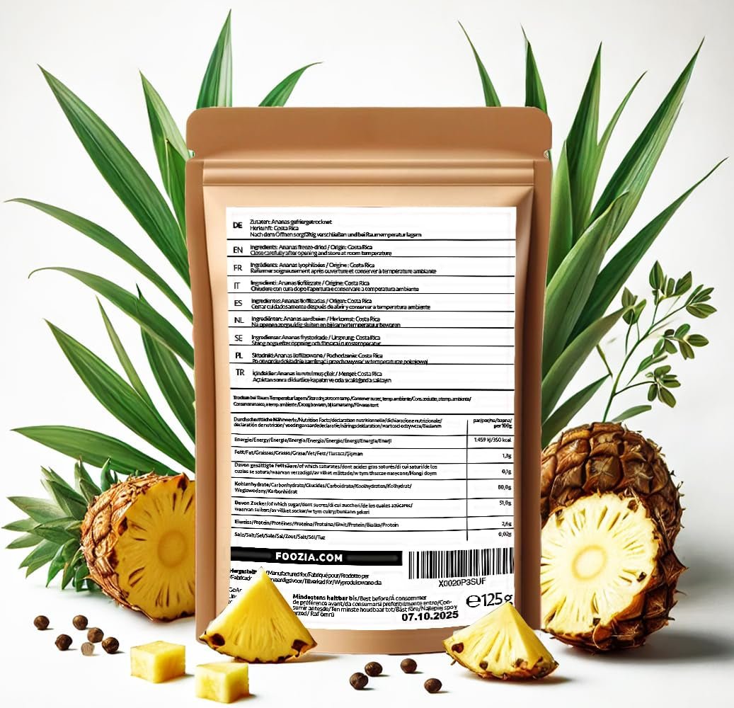 Ananas liofilizowany 125g duże kawałki, Owoce liofilizowane bez dodatków 100% czysta - Naturalne suszone owoce - Ananas suszony, suszone owoce od Foozia Produkty odwodnione Naty Shop