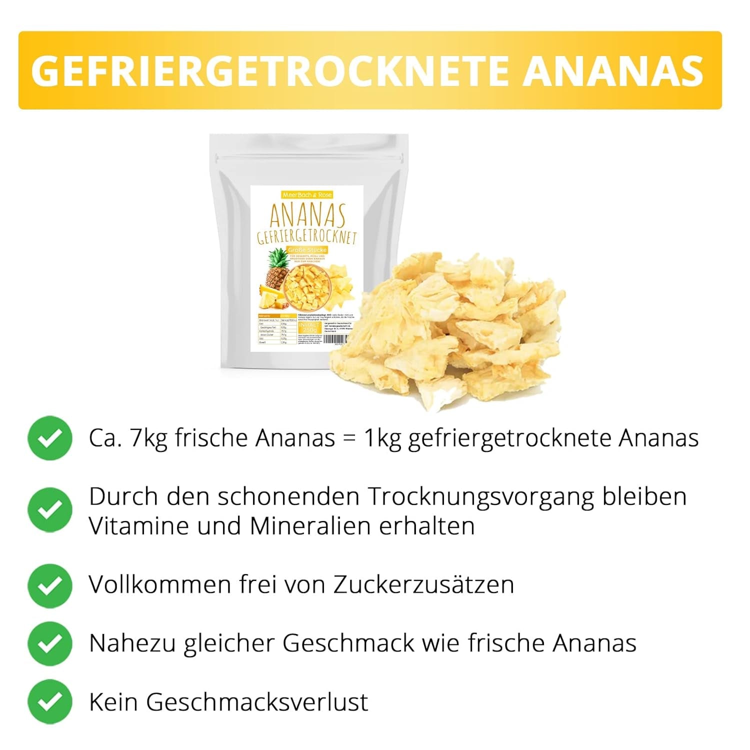 Ananas liofilizowany 250g, duże kawałki, owoce liofilizowane w plasterkach, niesłodzone, owocowe kawałki ananasa, ananas suszony Produkty suszone Naty Shop