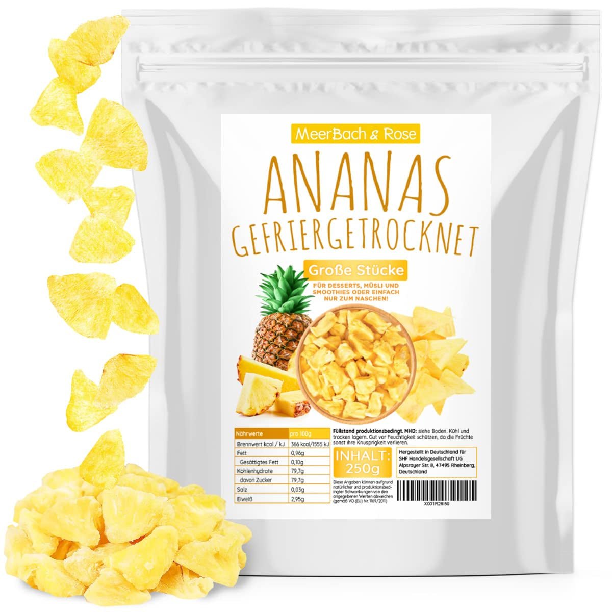 Ananas liofilizowany 250g, duże kawałki, owoce liofilizowane w plasterkach, niesłodzone, owocowe kawałki ananasa, ananas suszony Produkty suszone Naty Shop Domyślny tytuł