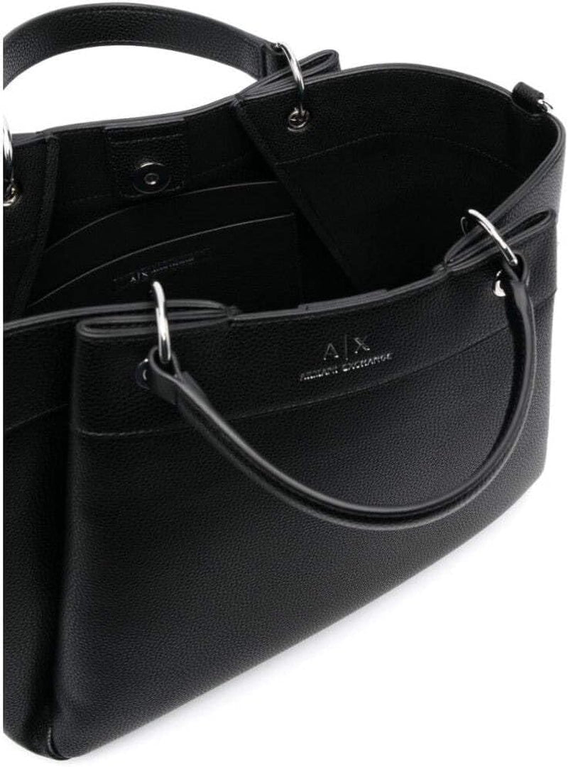 Armani Exchange Essential dla kobiet, fala, srebrne nadrukowane logo Torby na zakupy L Damskie Naty Shop czarne