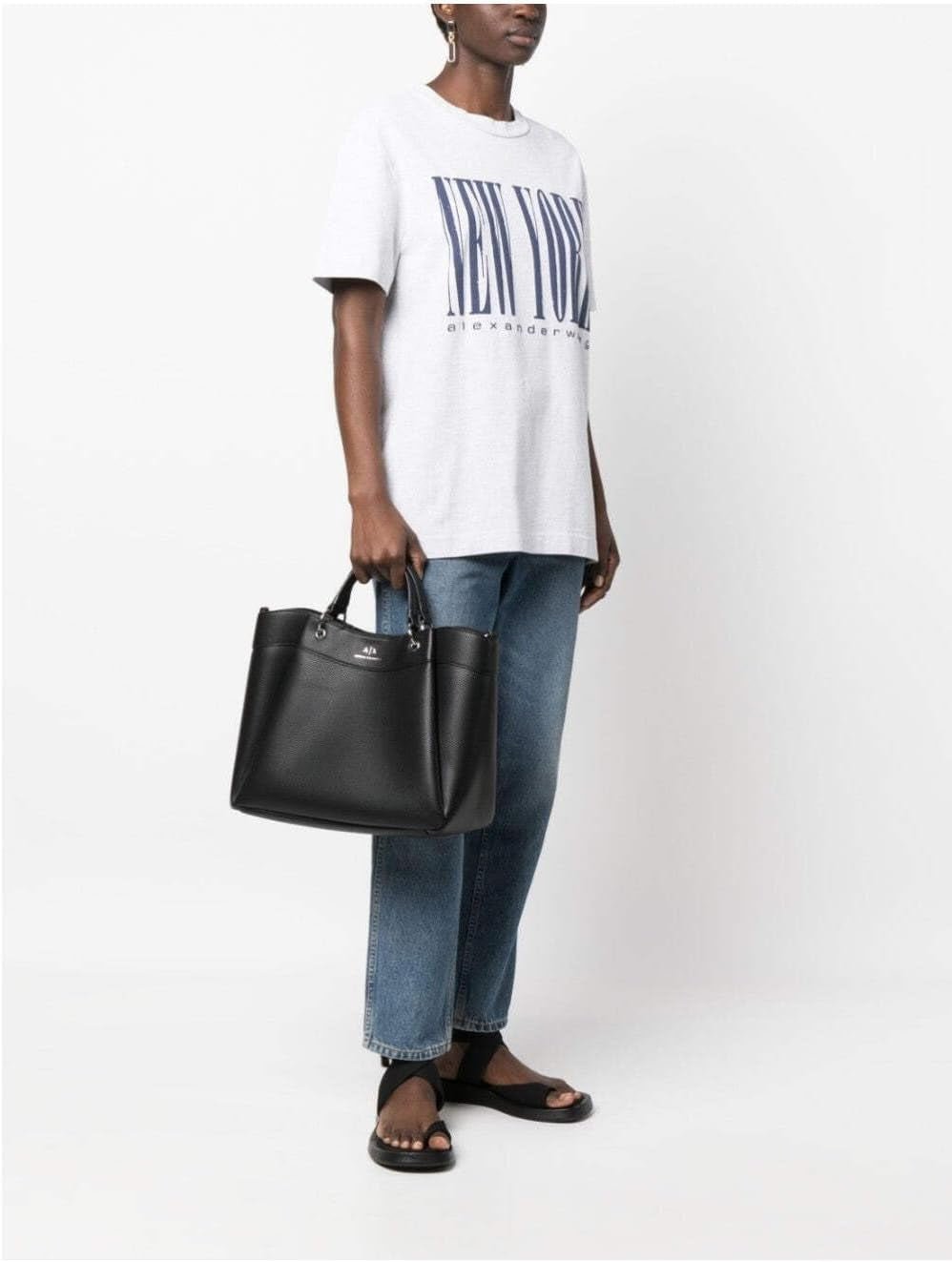 Armani Exchange Essential dla kobiet, fala, srebrne nadrukowane logo Zakupy L Damskie torby Naty Shop