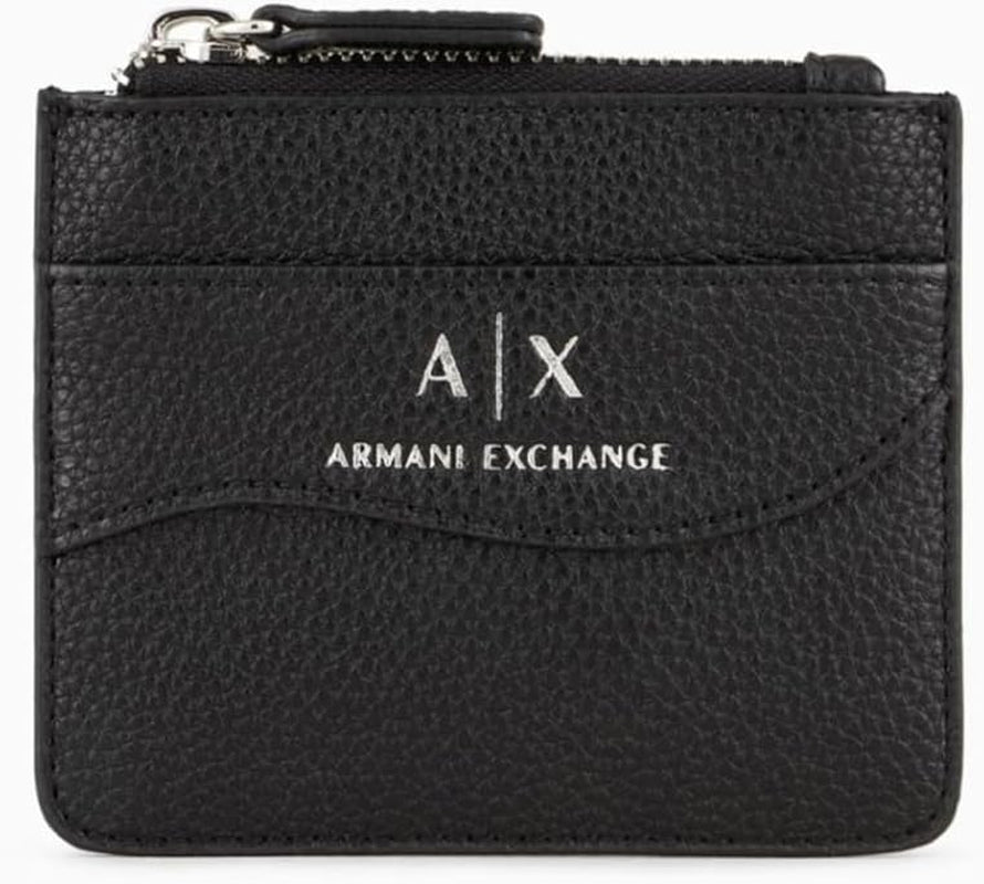 Armani Exchange Mały damski pasek na kredyt z zatrzaskiem Akcesoria podróżne - Etui na karty w kopercie Czarny portfel Damski sklep Naty Czarny Rozmiar uniwersalny