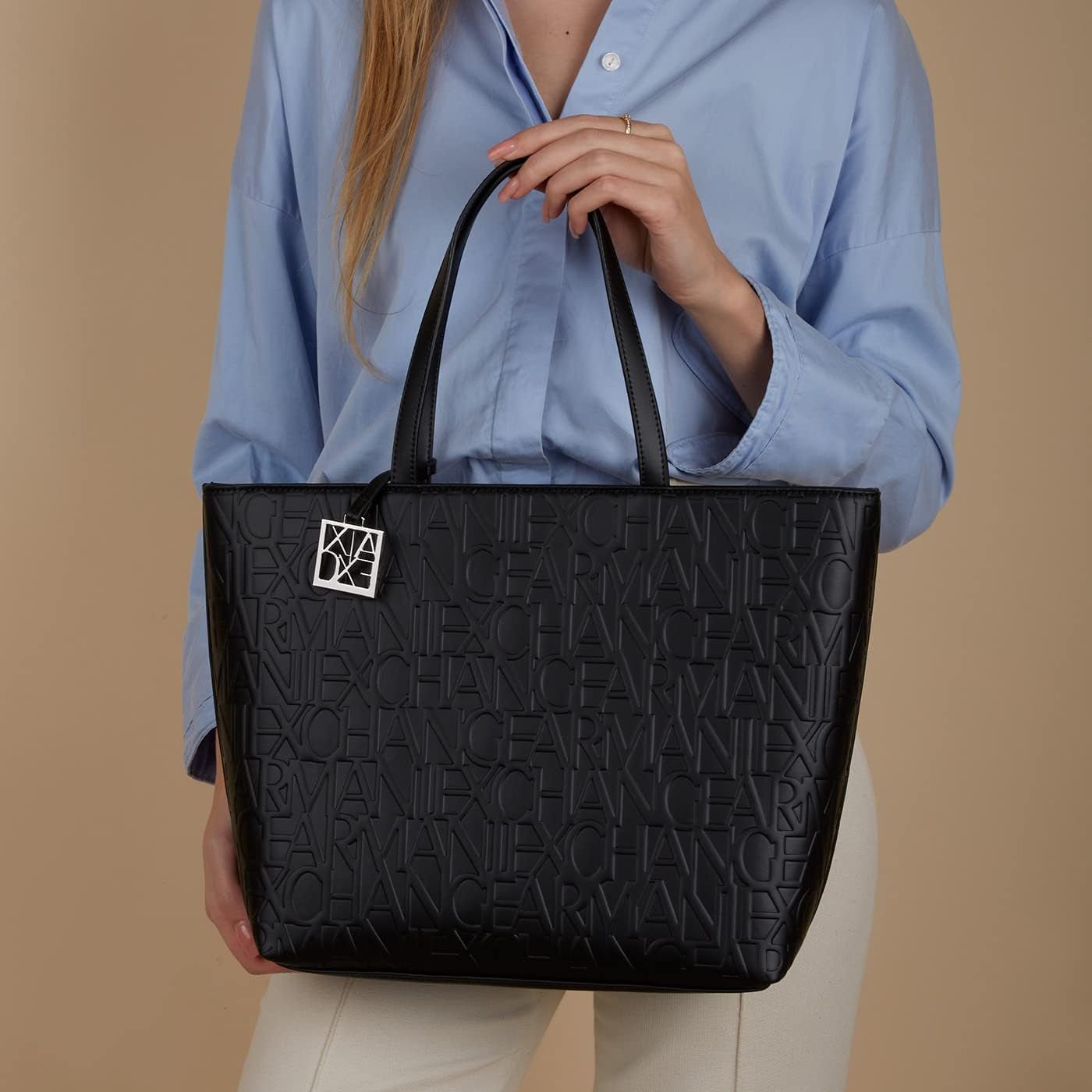 Damska torebka Armani Exchange Liz - otwarta średnia torebka na zakupy, Nero czarna, 28x11x40 cm (dł. x wys.) EU Torby damskie Naty Shop