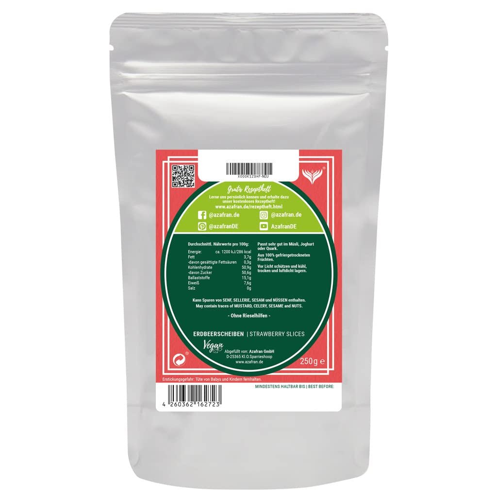 Azafran Liofilizowane plastry truskawek, suszone truskawki naturalne w plastrach 250g Produkty suszone Naty Shop