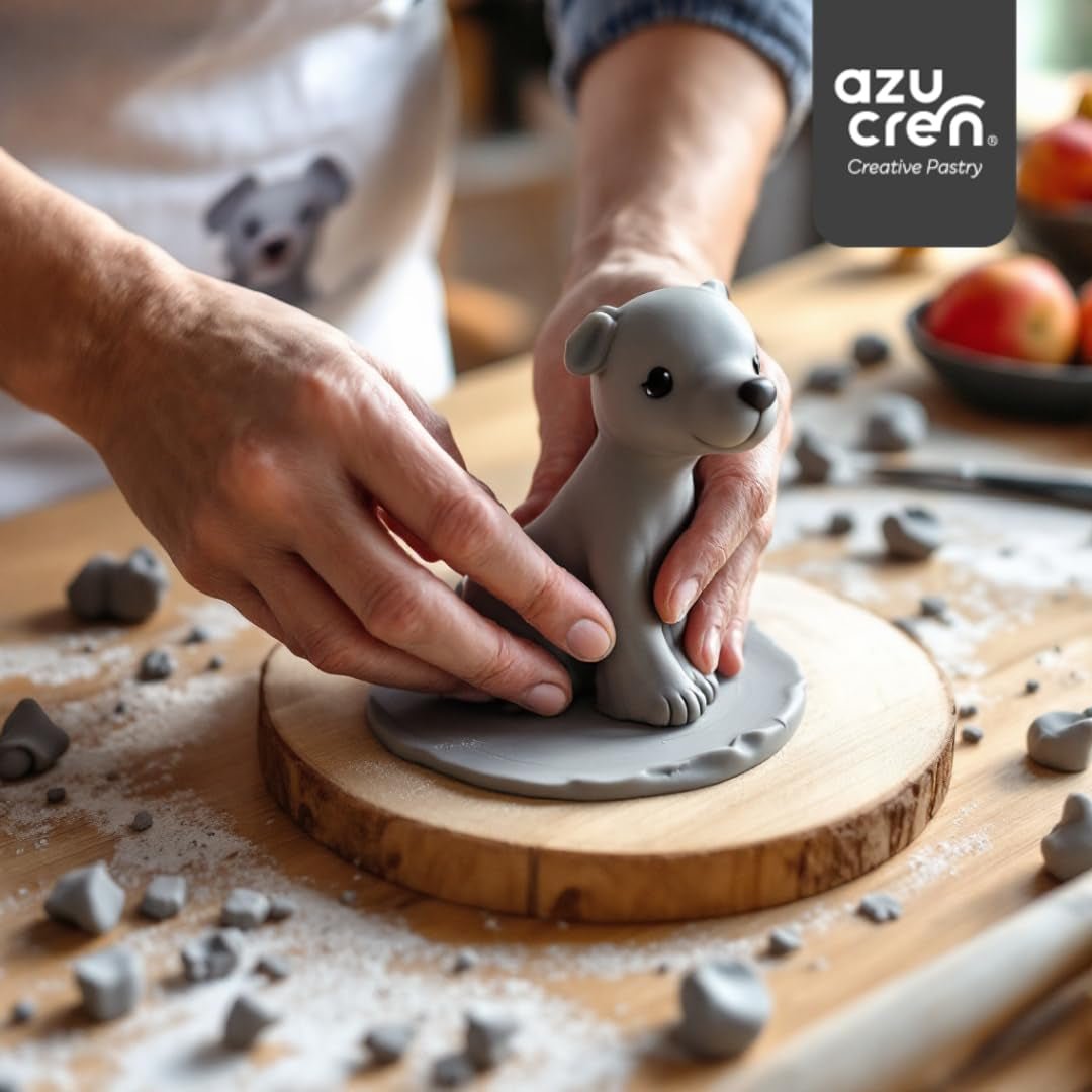 Azucren, Fondant w rolce, Fondant w rolce szary, Łatwy w użyciu, Gładki, Elastyczny, Miękki i zginający się, Idealny do dekorowania ciast, Halal, Koszerny, Bezglutenowy, Smak cytrynowy (250 g) Naty Shop Pasta cukrowa