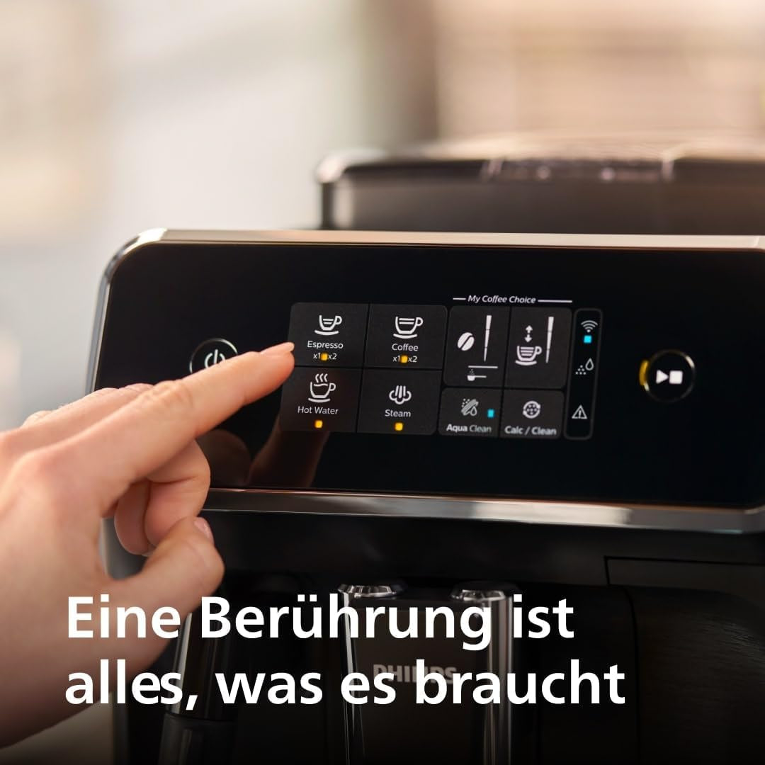 Ekspres automatyczny PHILIPS seria 2200 - 2 specjalności kawowe, wyświetlacz dotykowy, klasyczny spieniacz do mleka, młynek ceramiczny, czarny mat (EP2220/10)