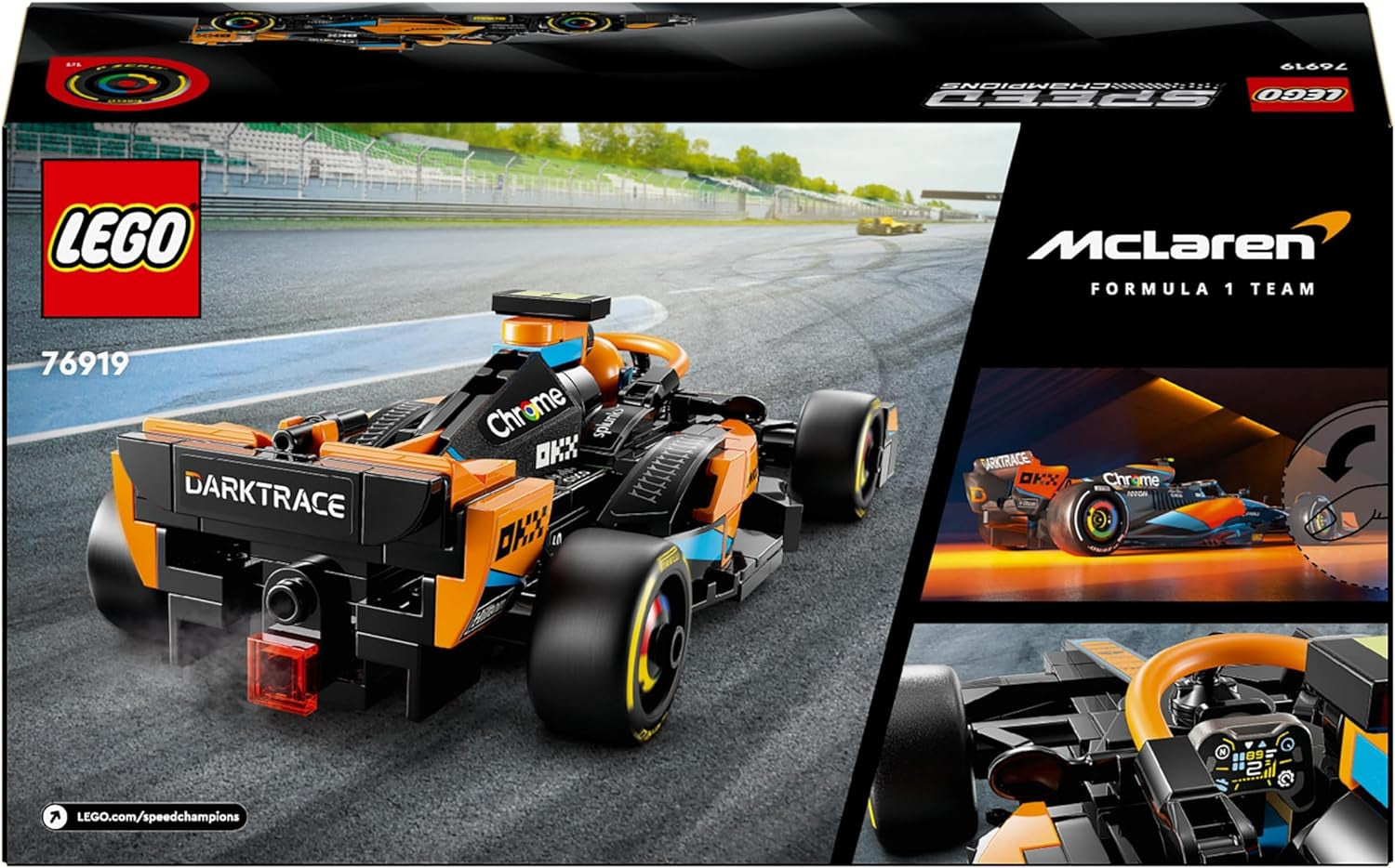 LEGO Speed Champions Samochód wyścigowy Formuły 1 Mclaren 2023, zabawka dla chłopców i dziewcząt w wieku powyżej 9 lat, którzy lubią bawić się samodzielnie, model pojazdu do zbudowania, wystrój pokoju dziecięcego 76919 Zestawy do budowania Besuche den LEGO-Store
