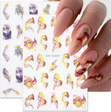 6 Blatt 3D Lila Schmetterling Nagelstickers Selbstklebend Nagelaufkleber Schmetterlinge Naklejka na paznokcie Bunte Blühen Marmor Nagel Naklejki Regenbogen Welle Linien Nail Art Aufkleber Nageldesign Zubehör