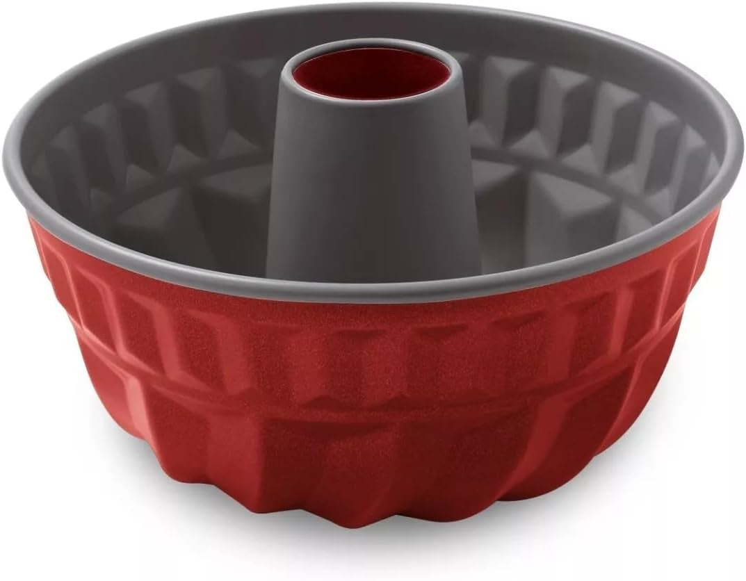 Rossana, Forma do budyniu z rożkiem 23 cm, powłoka nieprzywierająca, kolor czerwono-szary, stal nierdzewna Formy i blachy do pieczenia Naty Shop
