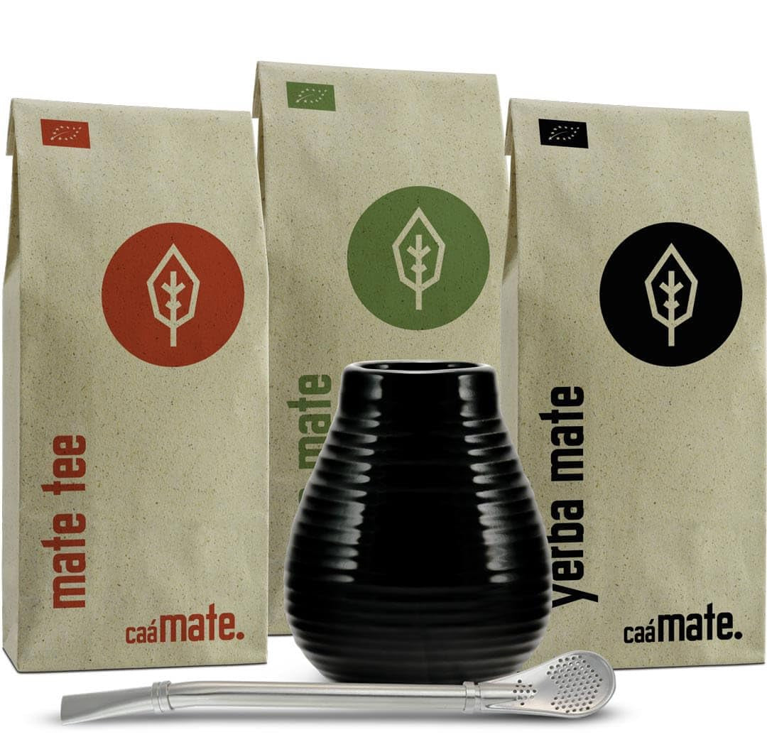Zestaw do herbaty Ceramic Mate ● 3 odmiany BIO Mate + kubek Mate + Bombilla + instrukcja przygotowania (Vintage)
