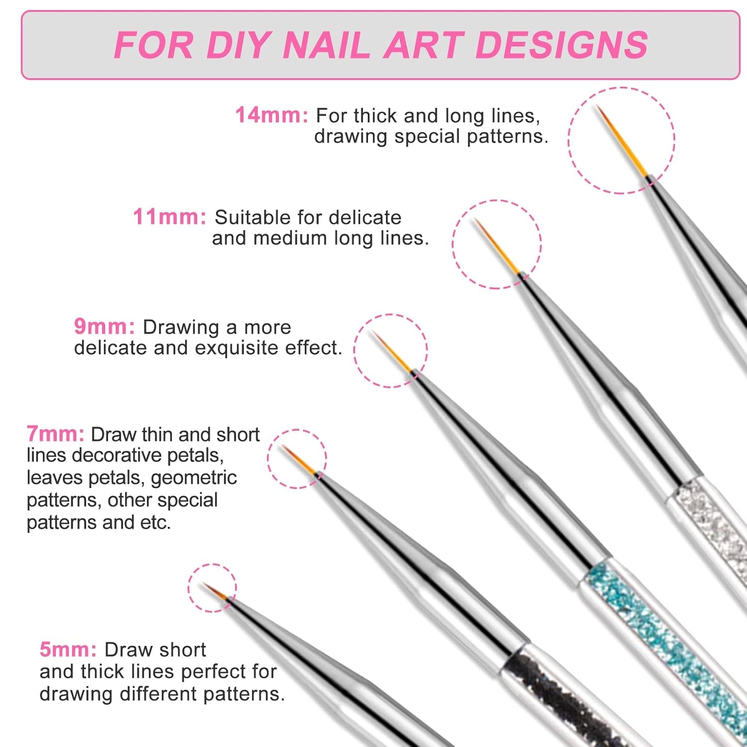Sularpek Pinsel do zdobienia paznokci, 5 Stück Nageldesign Pinsel, Narzędzia do rozsiania paznokci, Nail Art Liner-Pinsel, Zum Herstellen Von Nagellack, Punktieren, Feinmalerei, DIY