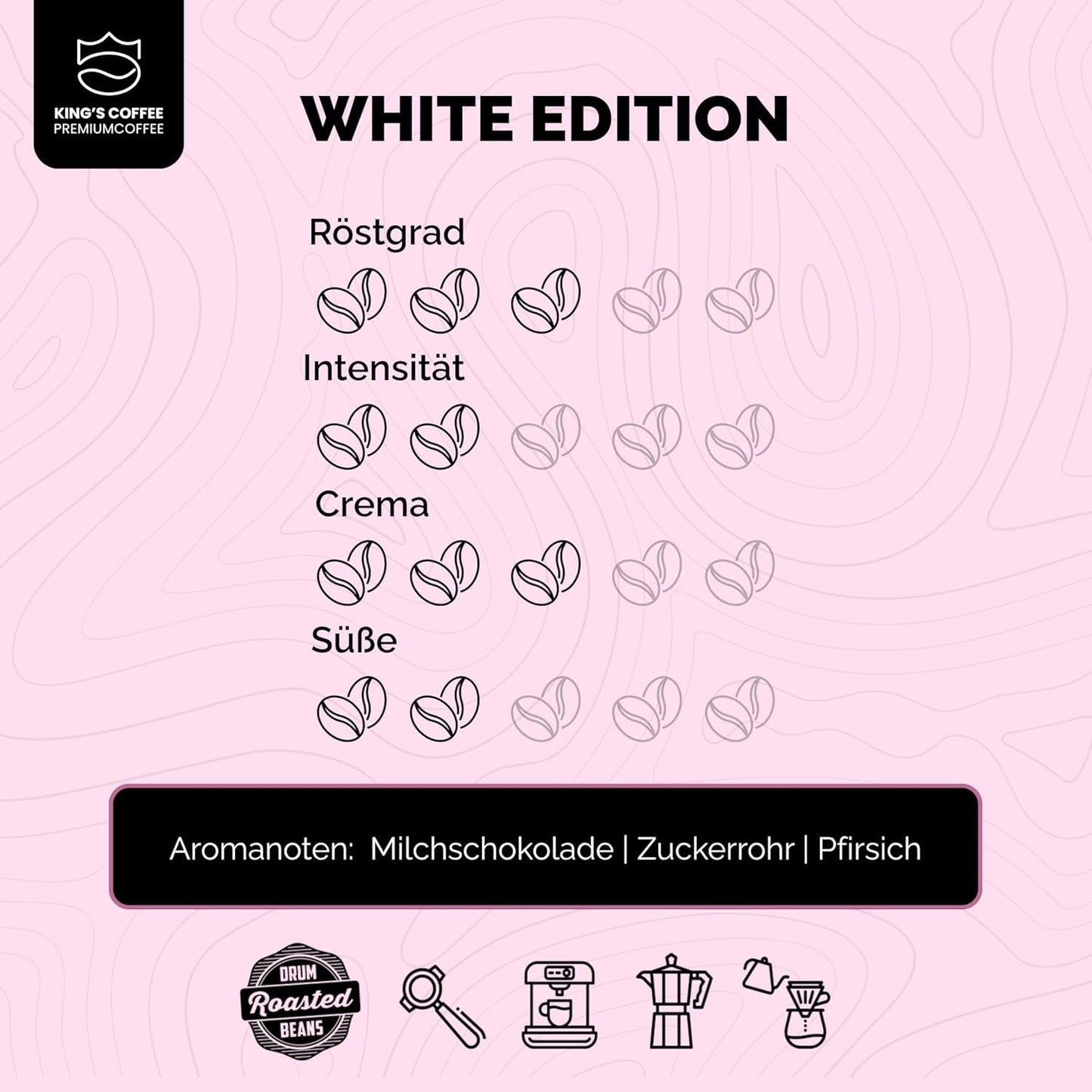 KING'S COFFEE - WHITE EDITION - lekka mieszanka 100% Arabiki z Etiopii, Meksyku, Peru i Tanzanii - palenie małych partii we Włoszech - całe ziarna espresso do ekspresów kolbowych - 1 kg