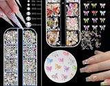 Charms do paznokci, 6 Boxen Gold Silber Nagel Charms 3D Gold Bogen Stern Nail Art Dekoration + 6200 Strasssteine ​​​​Bunt Steine ​​AB Perlen Diamanten, 3D Legierung Bow Nail Gems Nagel Deko Für Frauen Nagel (6-A)