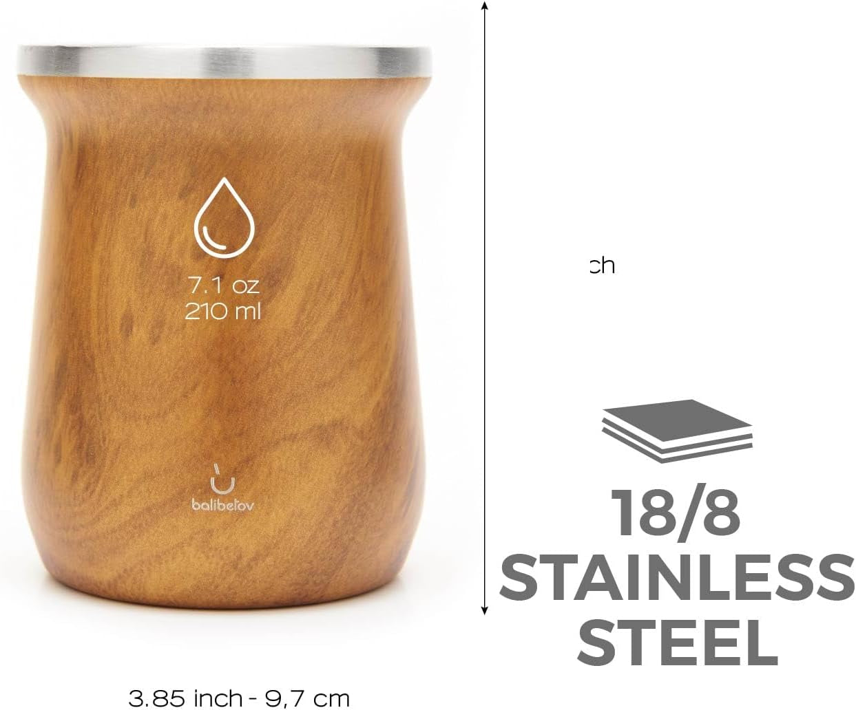 Zestaw do herbaty Yerba Mate balibetov (filiżanka Mate) wykonany ze stali nierdzewnej z bombillą (słomką) do mate, Łatwy w czyszczeniu i bardzo trwały Zestaw do Yerba Mate (DREWNO)