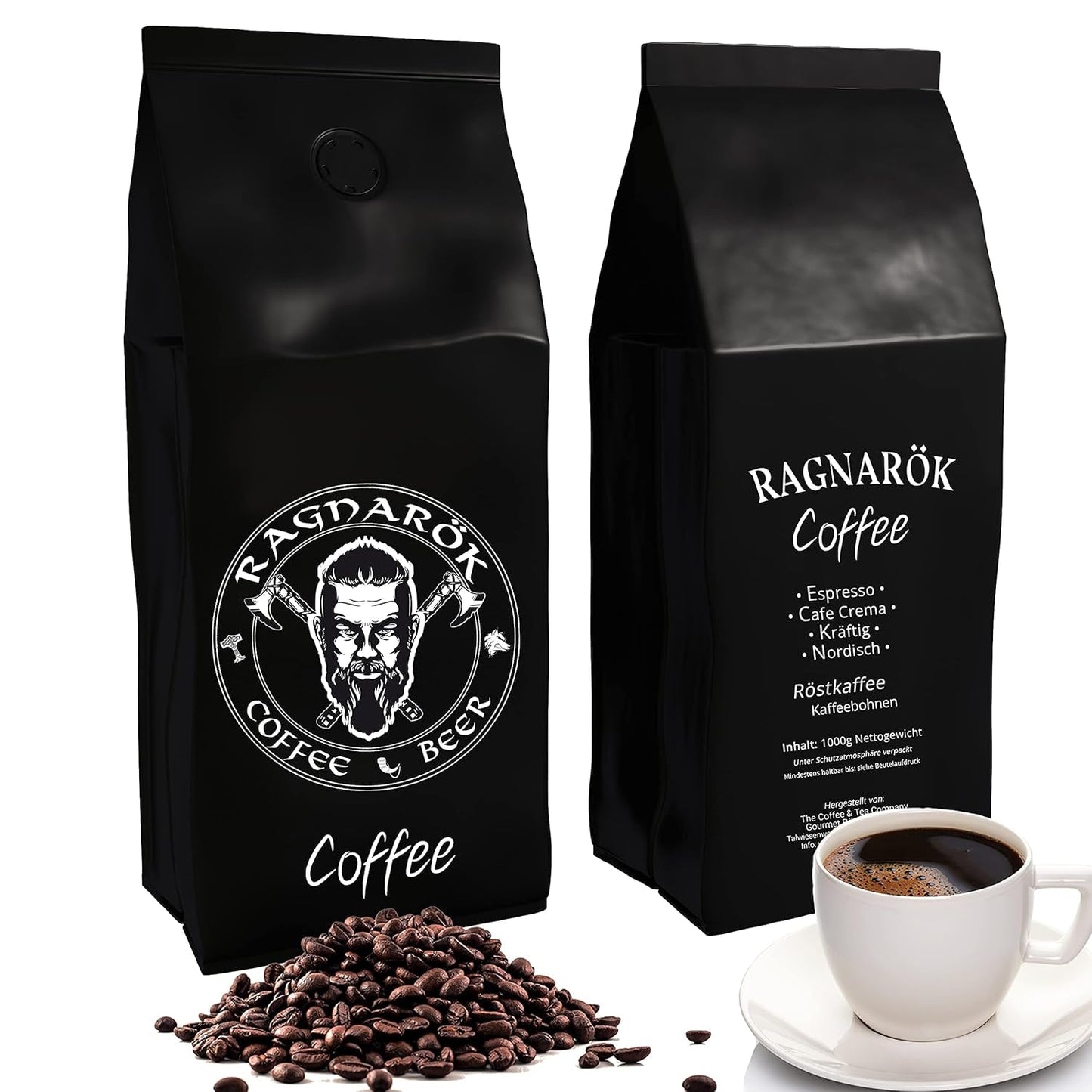 C&T „Ragnarök Coffee” nordischer Röst-Kaffee | 1000g gęsi Bohne | als Espresso & Cafe Crema Trinkbar | kräftig + würzig + aromatyczny | W 100% naturalny z kofeiną