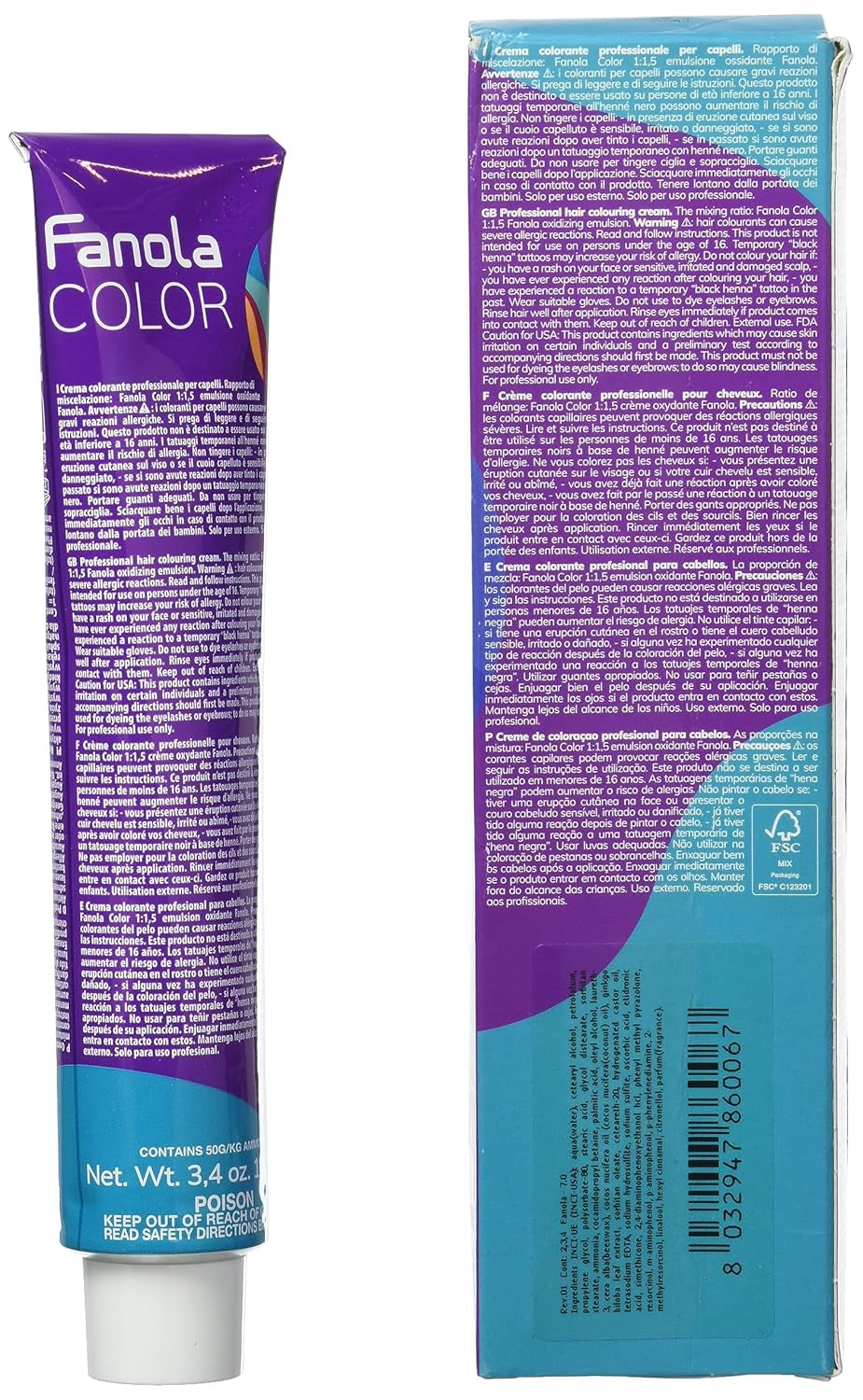 Fanola crema colore Krem koloryzujący 7,0 Blond, 100 ml Farba do włosów Naty Shop