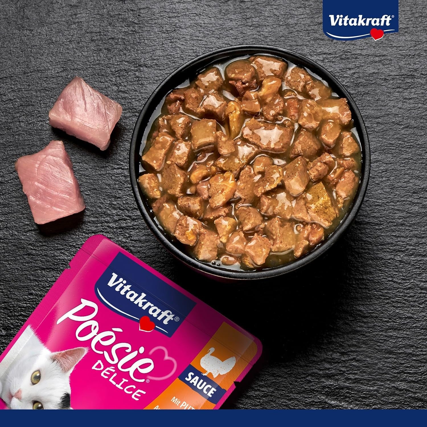 Vitakraft Poésie Délice, mokra karma dla kota, karma dla kota w sosie, z indykiem, opakowanie zbiorcze, bez dodatku cukru i zbóż (23 x 85g)
