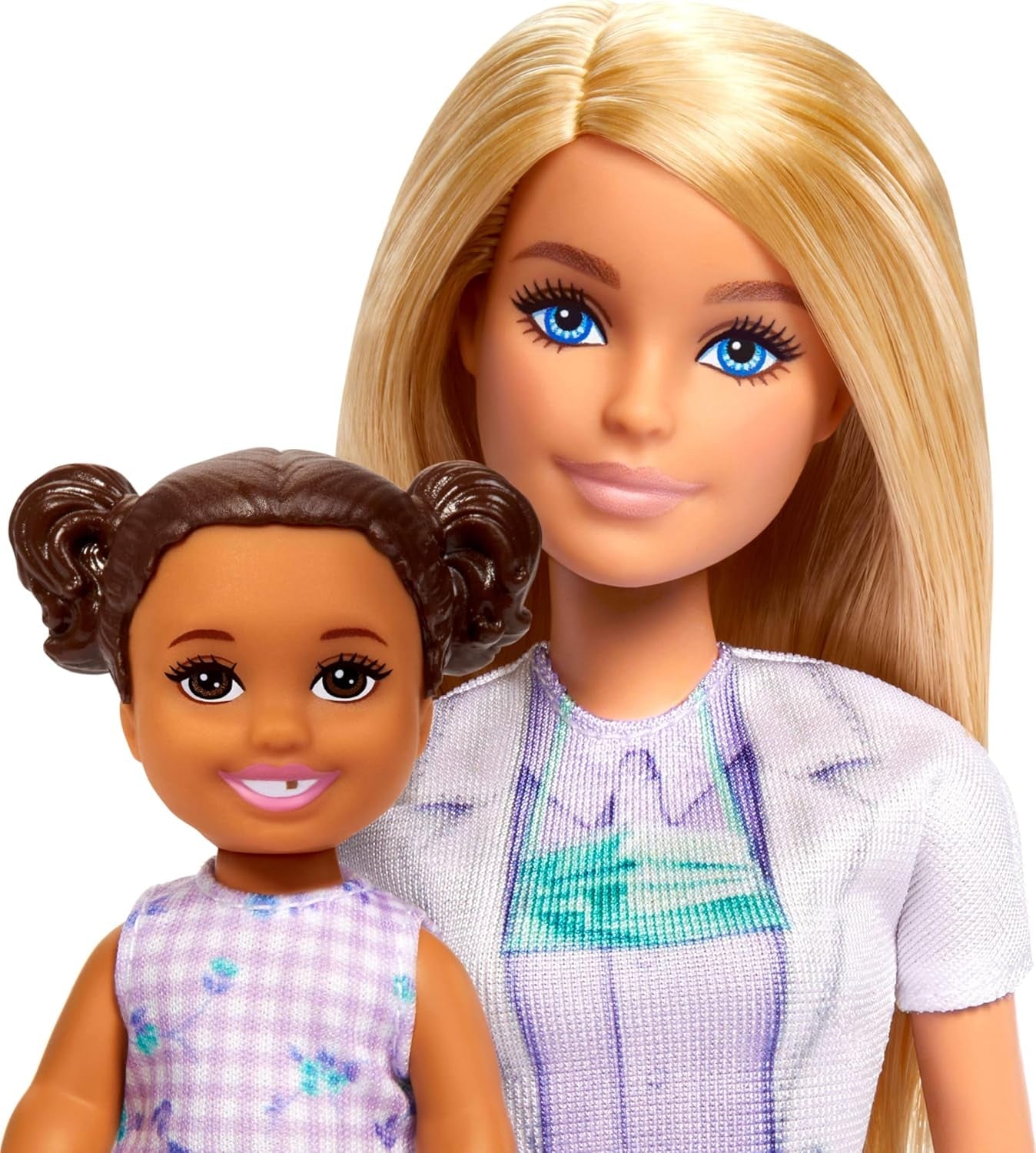 Lalka dentystka Barbie, modna lalka z blond włosami, niebieska sukienka i fartuch laboratoryjny, 1 lalka dziecięca, akcesoria egzaminacyjne i różne akcesoria, JCR74