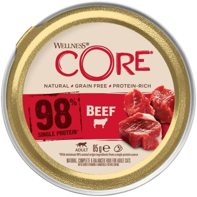 Wellness CORE 98% 12 x 85g, Wołowina - Mokra karma dla kotów, gęsty pasztet, bez zbóż, naturalna, hipoalergiczna, bogata w białko, bogata w mięso