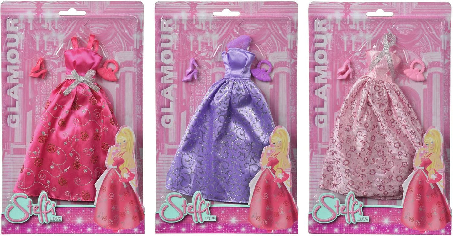 Simba 105723369 - Steffi Love Glamour / Zestaw ubranek dla lalek / 3 różne elementy / Tylko jeden element w zestawie / Suknia balowa dla wszystkich lalek 29 cm / Lalka nie jest wliczona w cenę