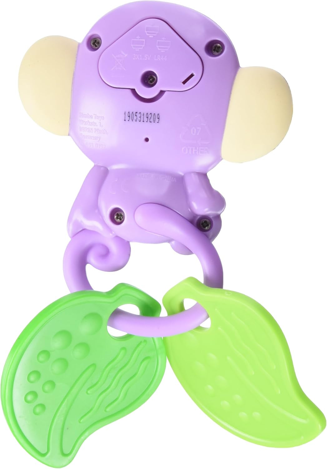 Simba 104010192 - Grzechotka muzyczna małpka ABC, 2 elementy sensoryczne, z funkcją muzyczną, 17cm, zabawka dla dzieci od 6 miesiąca Baby Toys Naty Shop