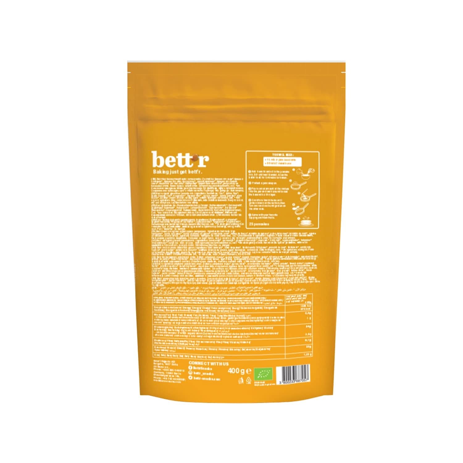 Bett'R Pancake Mix, organiczna, wegańska i bezglutenowa mieszanka do pieczenia, 6 x 400 gramów Kitchen Naty Shop