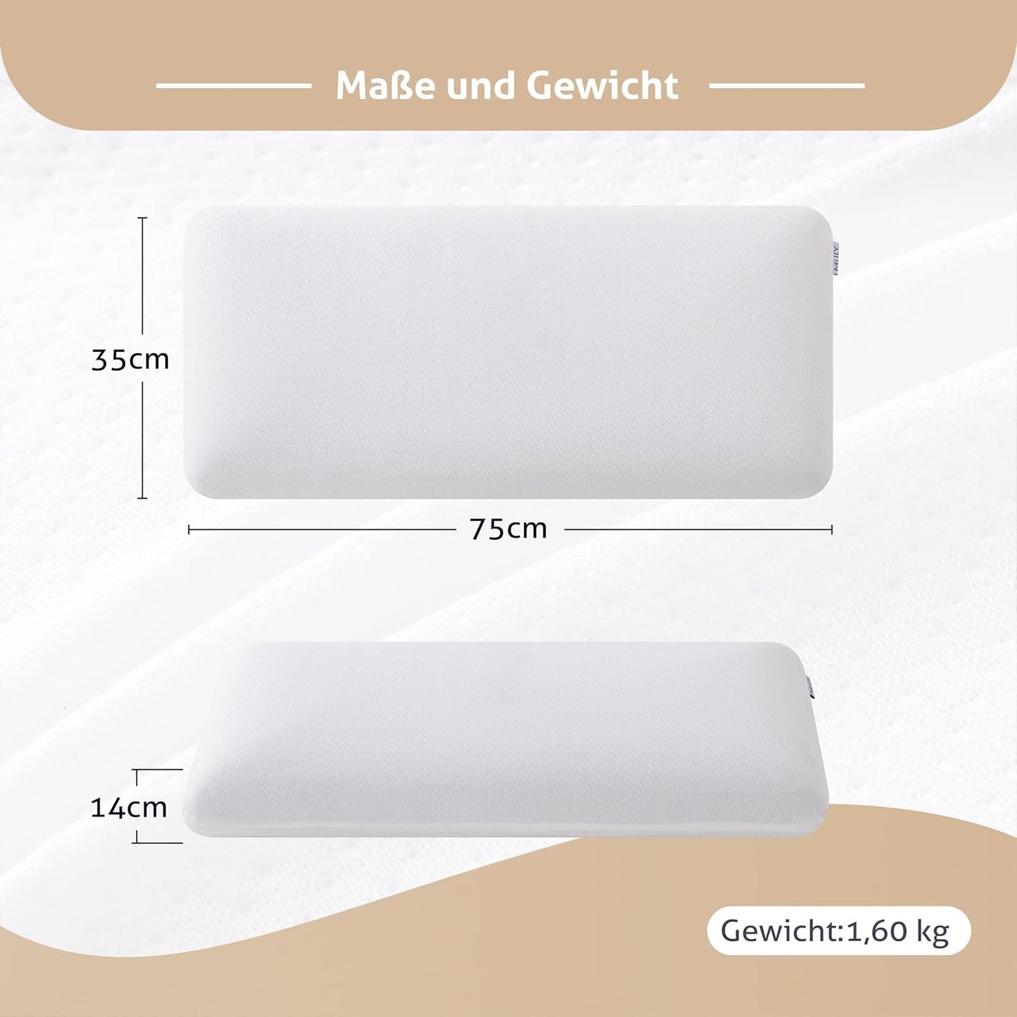 EGO HOME Poduszka Memory Foam Miękka, ergonomiczna poduszka do spania na plecach Poduszka podtrzymująca szyję z oddychającym i zmywalnym pokrowcem, certyfikat Oeko-Tex, poduszka pod szyję 75X35Cm Perne standard Naty Shop