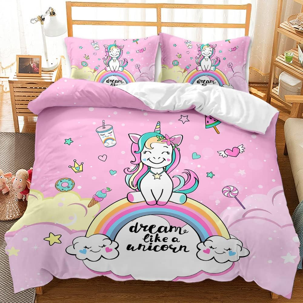 Pościel dla dziewczynki, Jednorożec, 2 poszewki na poduszki Pościel - dziecięca Naty Shop Jednorożec Różowy (model 1) 135×200 cm