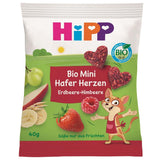 HiPP Mini Truskawkowo-Malinowe Serduszka Owsiane (12 x 40g), od 1 roku, organiczny batonik w kształcie serca, bogaty w zboża i błonnik, słodzony wyłącznie owocami, najwyższej jakości organicznej