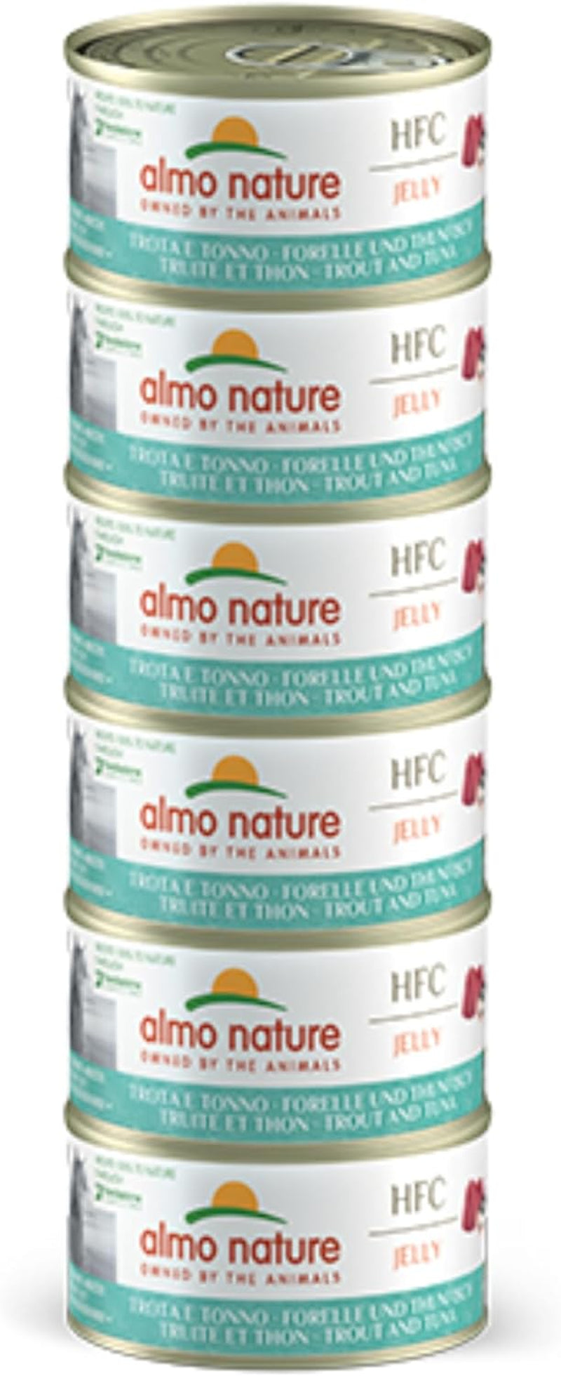 Almo Nature HFC Jelly - Mokra karma dla dorosłych kotów - Pstrąg i Tuńczyk - Jakość ludzka, Bezglutenowa - 6 x 70g