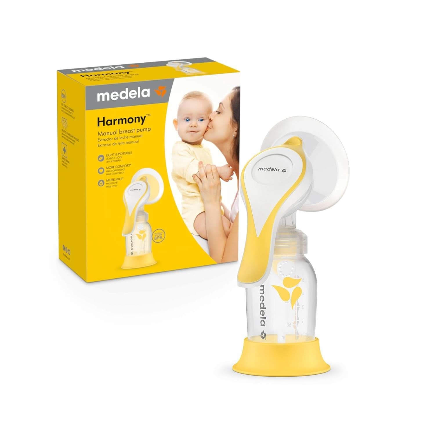 Laktator ręczny Medela Harmony — kompaktowa szwajcarska konstrukcja z osłonami Personalfit Flex i technologią Medela 2-Phase Expression Akcesoria Żywność i karmienie piersią Sklep Baby Naty Odciągacze ręczne