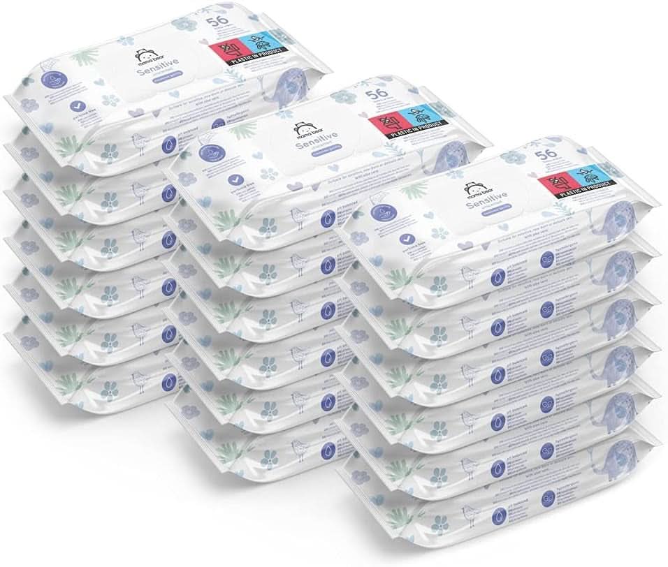 Naty Shop Mama Bear Sensitive Chusteczki dla niemowląt, bezzapachowe, 56 sztuk (18 sztuk w opakowaniu)