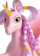 Simba 109480092 - Mia i ja Jednorożec Kyara, z ruchomymi skrzydełkami, spinkami do włosów i szczoteczką do stylizacji, 20 cm, 3+, różowy