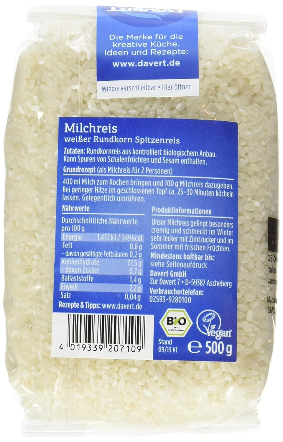Budyń ryżowy Davert (1 x 500 g) - Bio