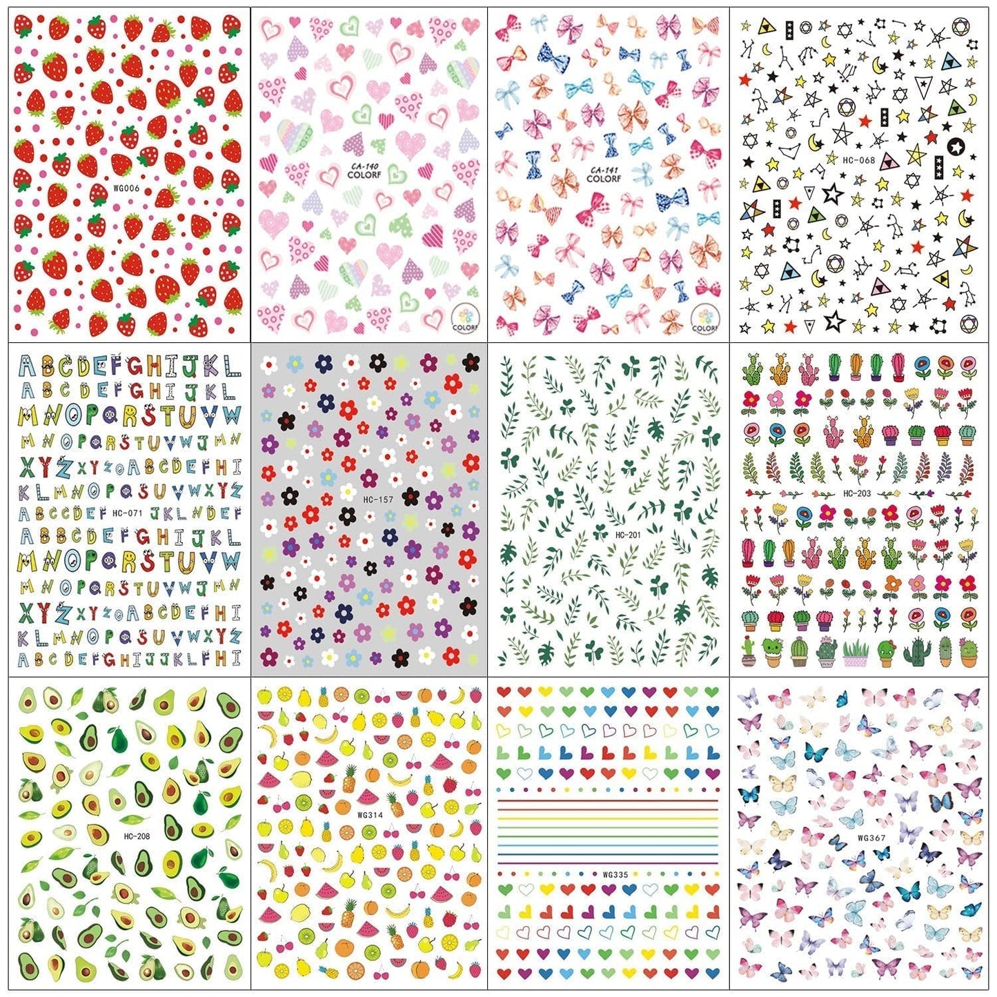 12 Blatt Nagelsticker Süß Kinder Nagelaufkleber Selbstklebend Weihnachtsblumen Blätter Tiere Pflanzen Früchte Nail Art Naklejka Dekoration Nageldesign Zubehör
