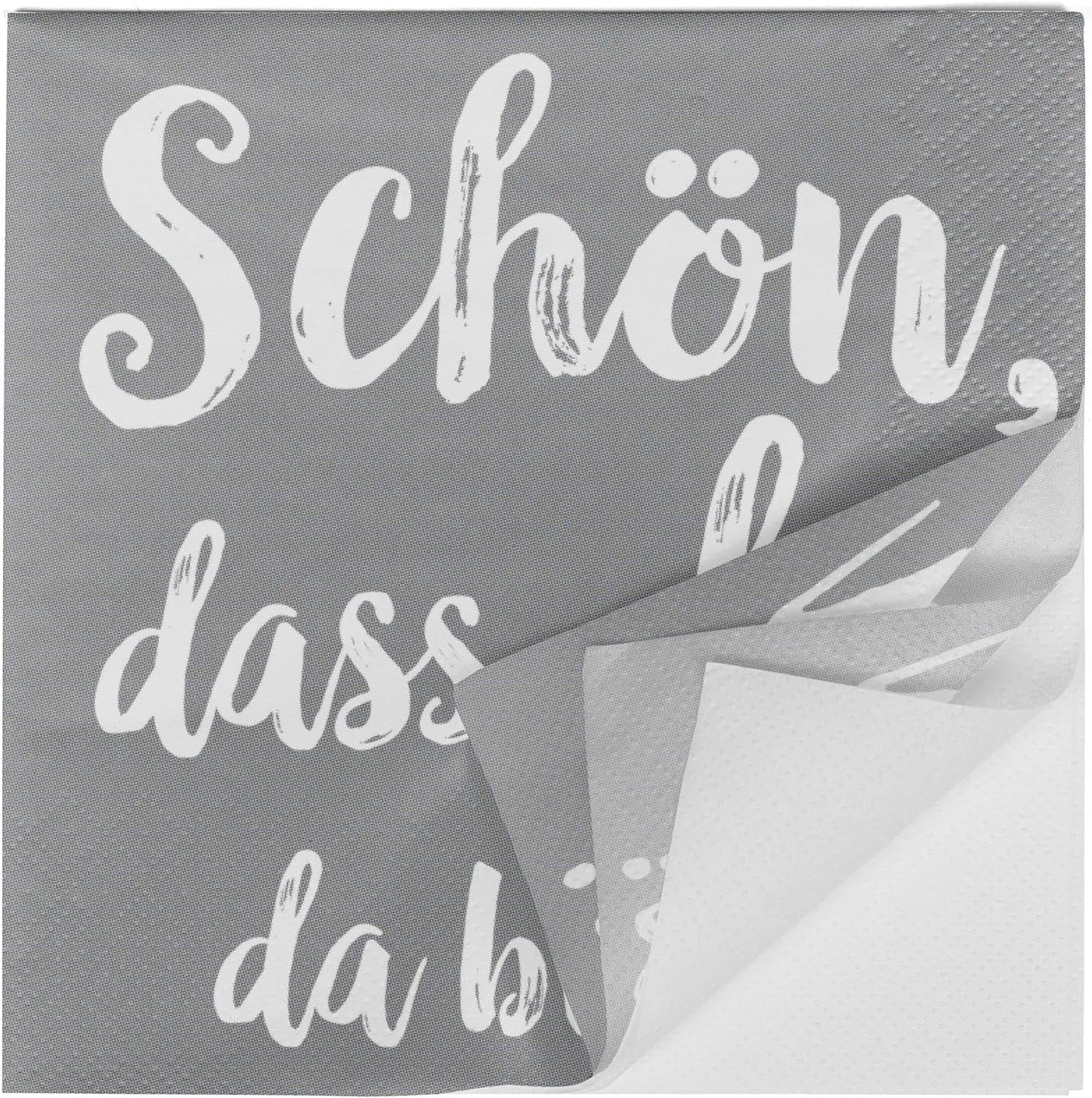 Serwetki koktajlowe HEKU „Schön Dass Du Da Bist”, 3 warstwy, 25X25 cm, 150 sztuk I Elegancki design I Idealne na uroczystości I Praktycznie zapakowane