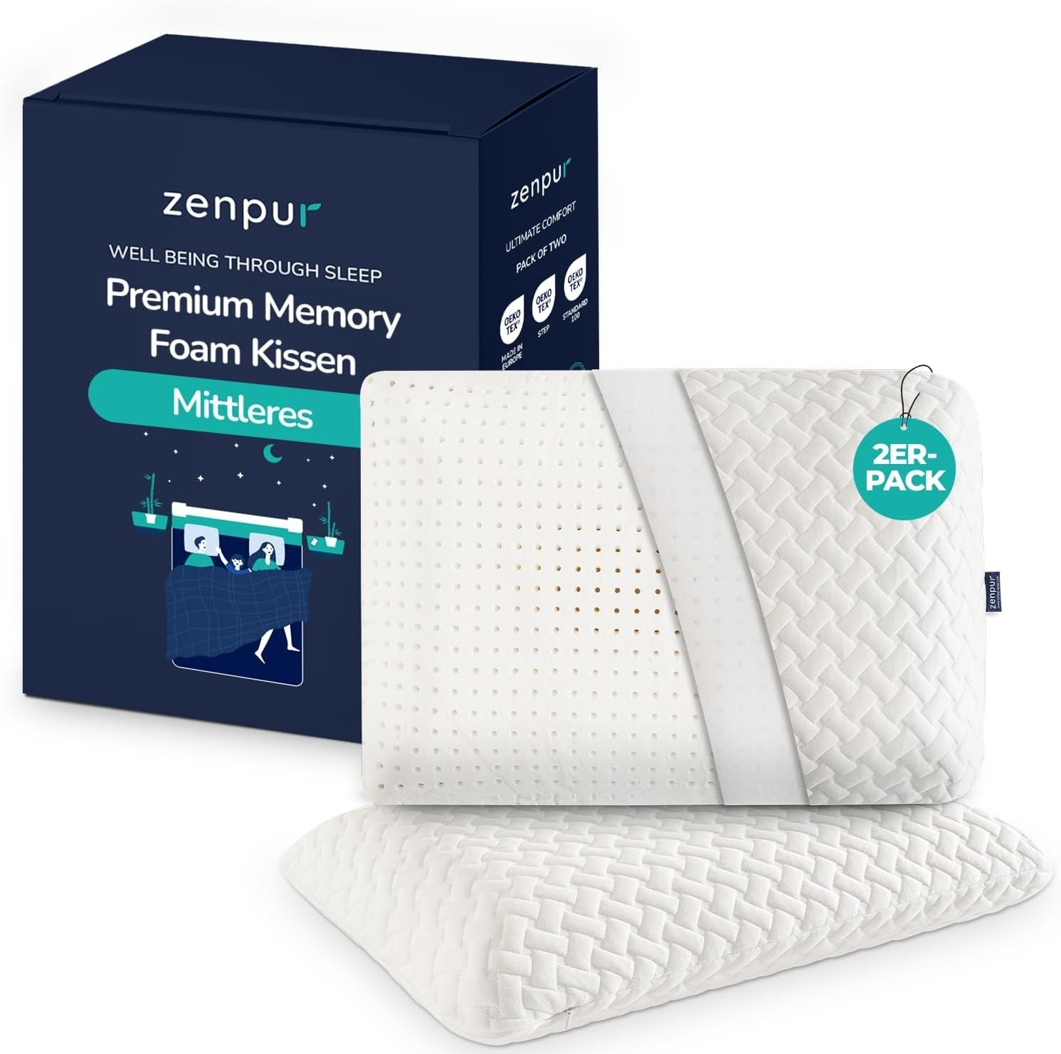 Zestaw 2 poduszek pod szyję 40X60-13Cm - Ergonomiczna poduszka do spania na szyję i ramiona, certyfikat Oeko-Tex Poduszki ortopedyczne na szyję Naty Shop Medium 2-pak 40 X 60 X 13 Cm