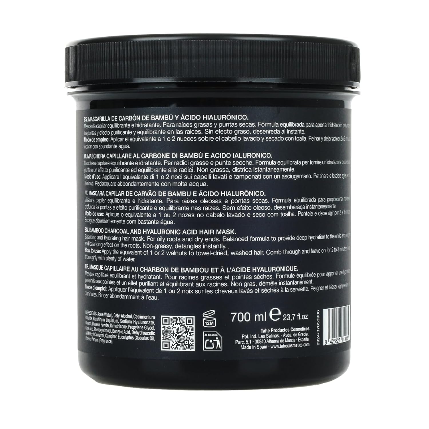 Thader Pharma Balancing Hair Mask z bambusowym węglem i kwasem hialuronowym - Idealna do przetłuszczających się cebulek i suchych końcówek, 700 ml Naty Shop Hair Mask