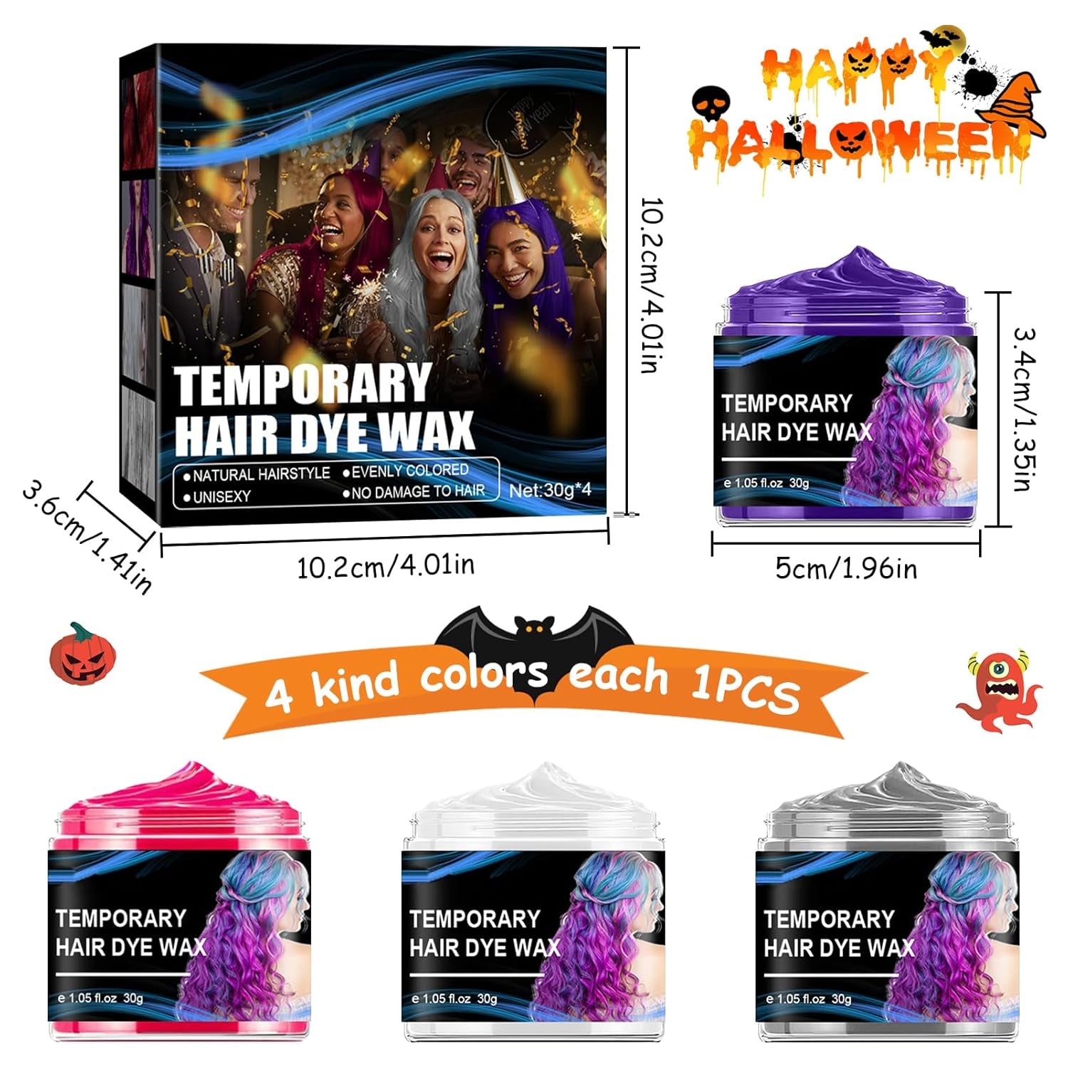 Halloween tymczasowa farba do włosów 4 kolory wosk kolorowy stylizacja włosów odcień włosów dla mężczyzn kobiety Halloween na imprezę Cosplay farba do włosów Naty Shop